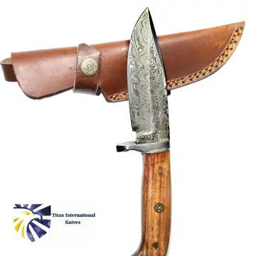 Damascus Hunting Knife - Rose Wood Handle