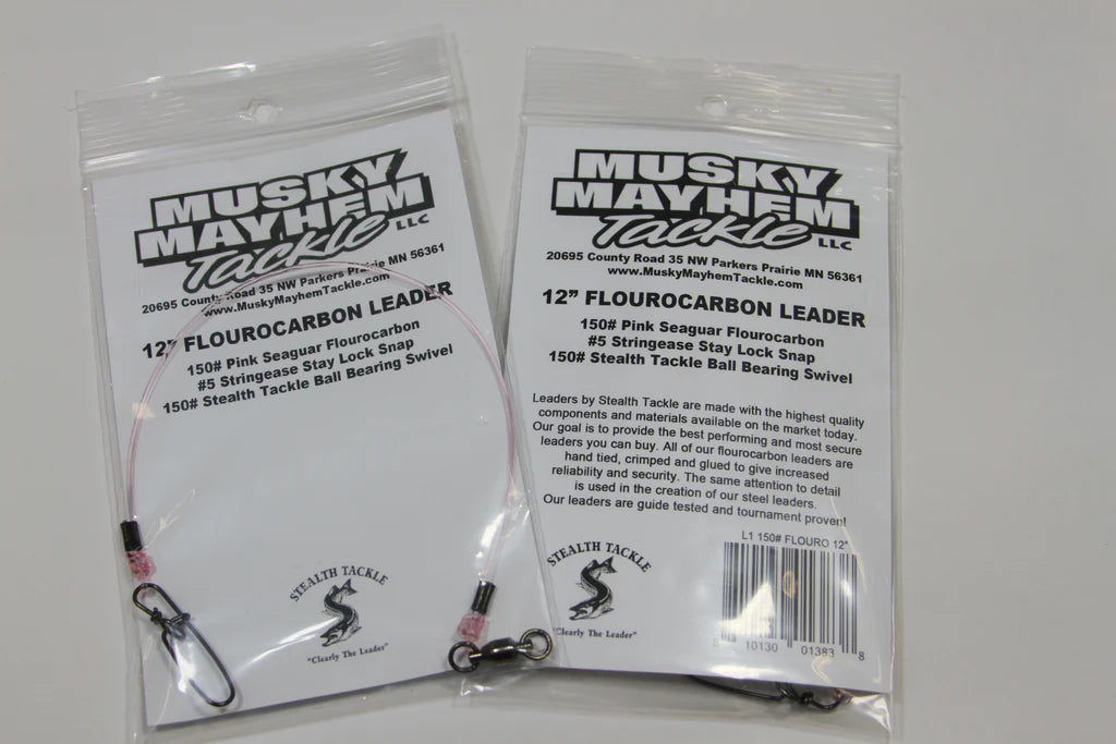 Musky Mayhem Leader 12" 150lb Stealth Florocarbon