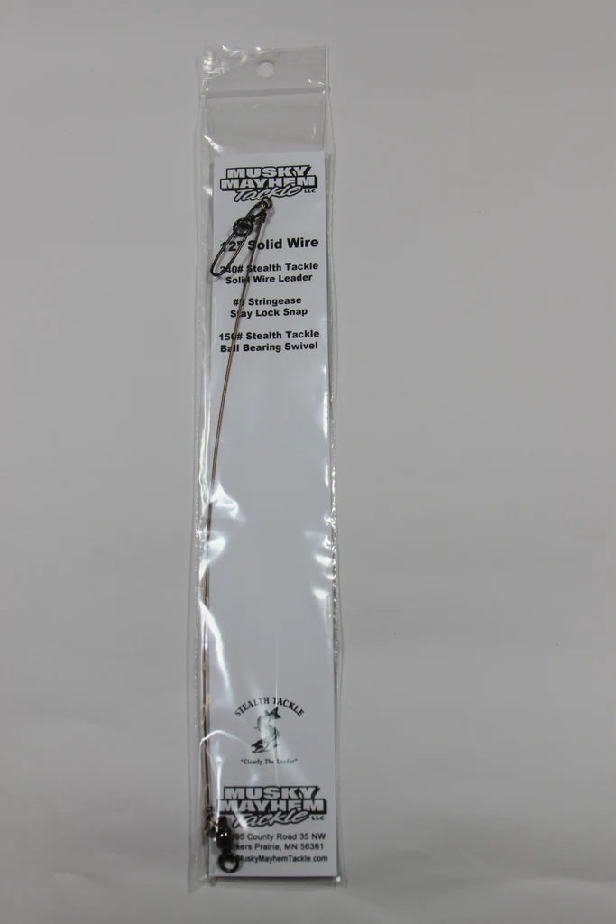 Musky Mayhem Leader 12" 240lb Stealth Solid Wire