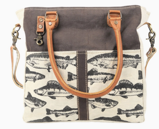 Brown Back Drop with Fish Canvas Tote