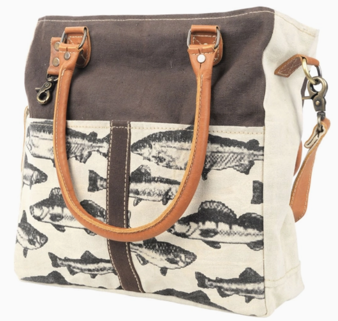 Brown Back Drop with Fish Canvas Tote