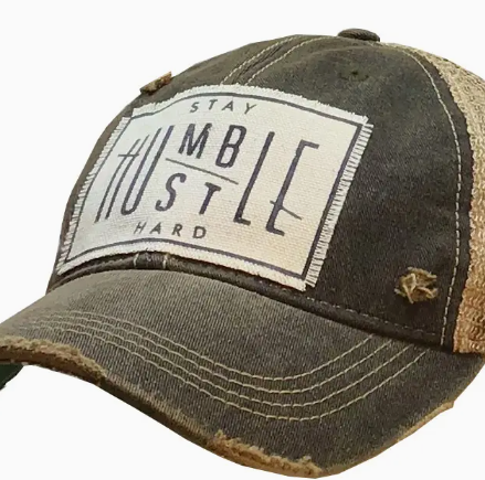 Stay Humble Hustle Hard Distressed Trucker Hat