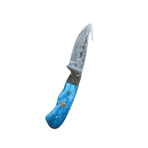 Blue Dyed Bone Gut-Hook Knife