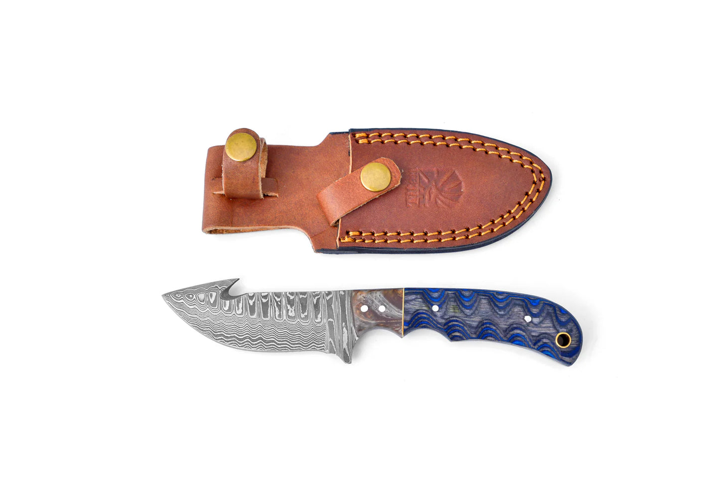 Damascus gut hook and skinning knife