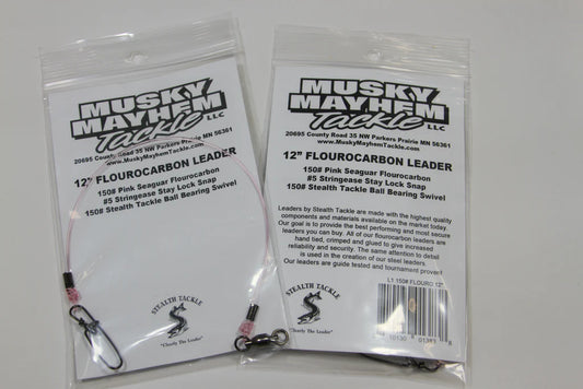 Musky Mayhem Leader 12" 150lb Stealth Florocarbon