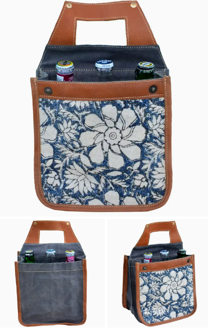 Blue Canvas & Flowers Beer Carrier