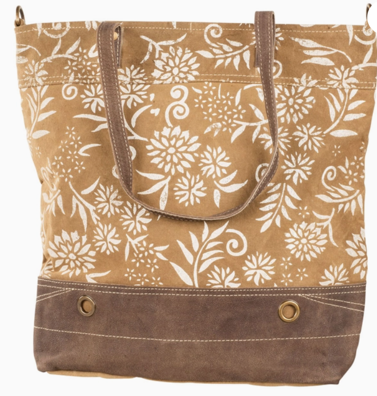 Tan Canvas with Floral Pattern Tote