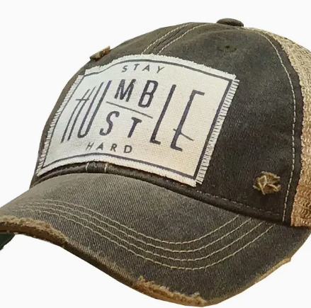 Stay Humble Hustle Hard Distressed Trucker Cap